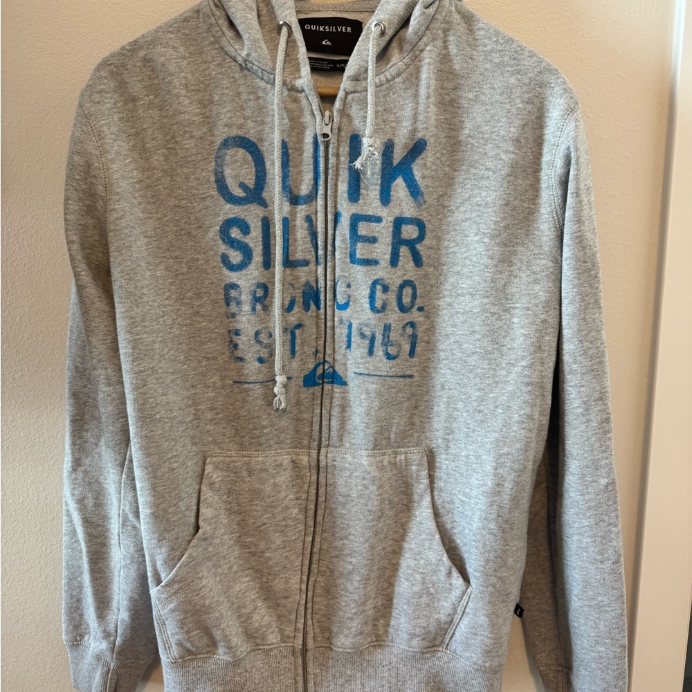 Quiksilver Gray and Blue Zip-Up Sweater